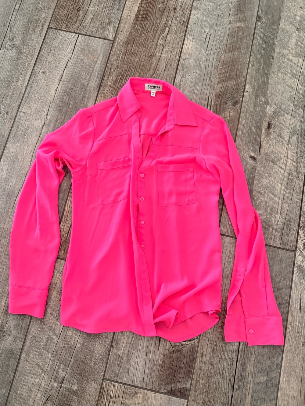 Women’s Express Hot Pink Long Sleeve Button-Up Shirt